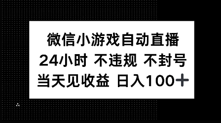 微信小游戏自动直播，24小时直播不违规 不封号，当天见收益 日入100+-小白网创