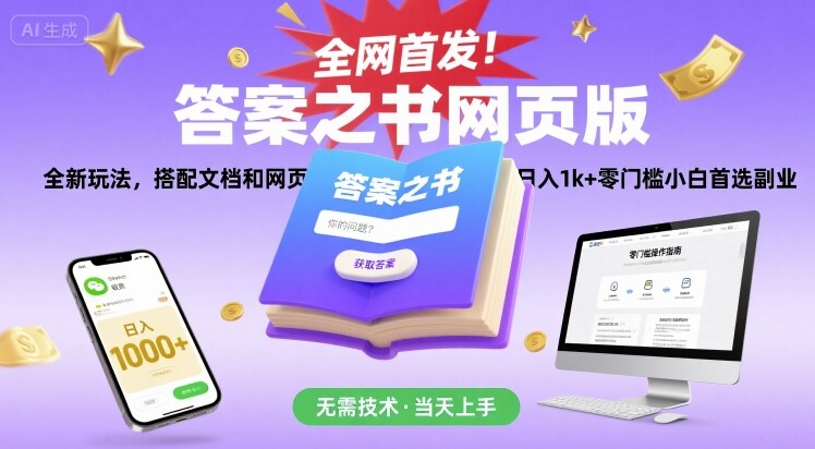 全网首发！答案之书网页版，全新玩法，搭配文档和网页，日入1k+零门槛小白首选副业【揭秘】-小白网创