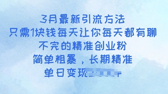 3月最新引流方法，只需1块钱每天让你每天都有聊不完的精准创业粉，简单粗暴，长期精准-小白网创