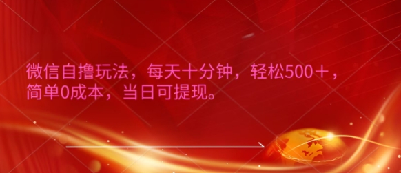 微信自撸玩法，每天十分钟，轻松几张，简单0成本，当日可提现-小白网创