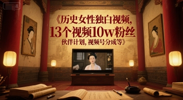 历史女性独白视频，13个视频10w粉丝，伙伴计划，视频号分成等-小白网创