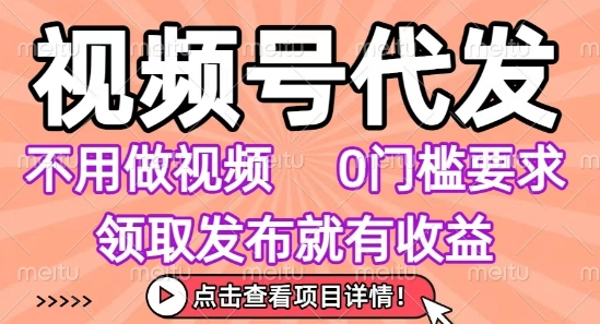 视频号代发，不用剪辑不用做视频，0门槛要求，领取发布就有收益，任务没有无上限，小白轻松上手【揭秘】-小白网创