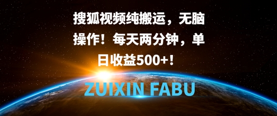 搜狐视频纯搬运，无脑操作!每天两分钟，单日收益5张-小白网创