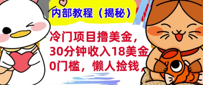 冷门项目撸美刀，30分钟收入18美刀，0门槛，懒人捡钱，无脑操作-小白网创