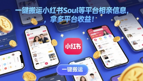 一键搬运小红书Soul等平台相亲信息，拿多平台收益!-小白网创