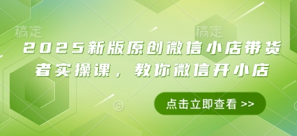 2025新版原创微信小店带货者实操课，教你微信开小店-小白网创