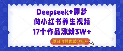 Deepseek+即梦做小红书养生视频17个作品涨粉3W+单日收益几张-小白网创