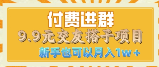 付费进群9.9交友搭子项目，熟练可矩阵操作，月收益过W-小白网创