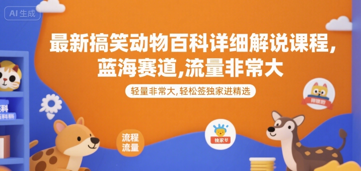 最新搞笑动物百科详细解说课程，蓝海赛道，流量非常大，轻松签独家进精选-小白网创