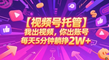 【视频号托管 】我出视频，你出账号，每天5分钟发布，最高躺挣2W+【揭秘】-小白网创