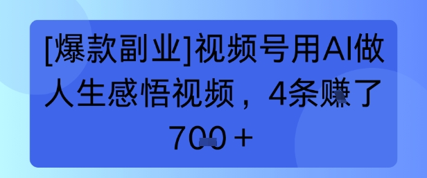 【爆款副业】视频号用 AI 做人生感悟视频，4 条挣了 7张+-小白网创