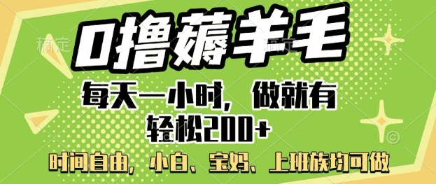 0撸薅羊毛，每天一小时，做就有轻松2张，小白宝妈，上班族均可做-小白网创