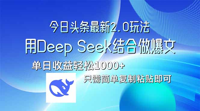 （14117期）今日头条最新2.0版本，用Deep Seek结合今日头条做爆文，单日收益轻松10…-小白网创