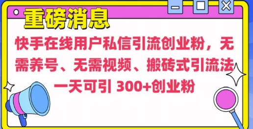 快手最新引流创业粉方法，无需养号、无需视频、搬砖式引流法【揭秘】-小白网创