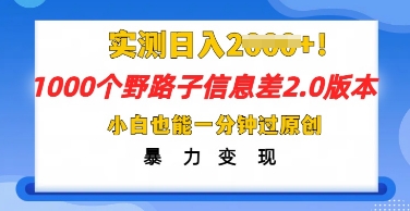 2025抖音1000个野路子信息差最新玩法，一分钟过原创，暴力变现月入几k-小白网创