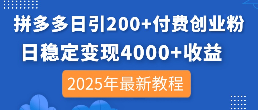 （14217期）拼多多日引200+付费创业粉，日稳定变现4000+收益，2025年最新教程-小白网创