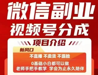 微信副业视频号分成，不直播 不卖货 不露脸，三五分钟即可完成一条作，每日收益几十、几张不等-小白网创