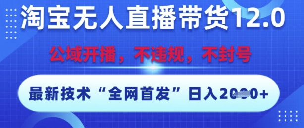 淘宝无人直播带货12.0，最新技术，不封号，不违规，操作简单，开播爆单，日入多张【揭秘】-小白网创