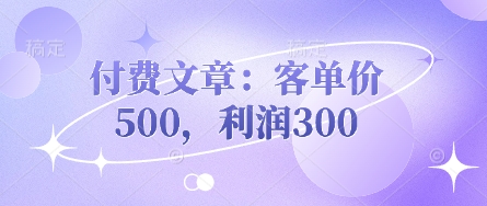 付费文章：客单价500，利润300-小白网创
