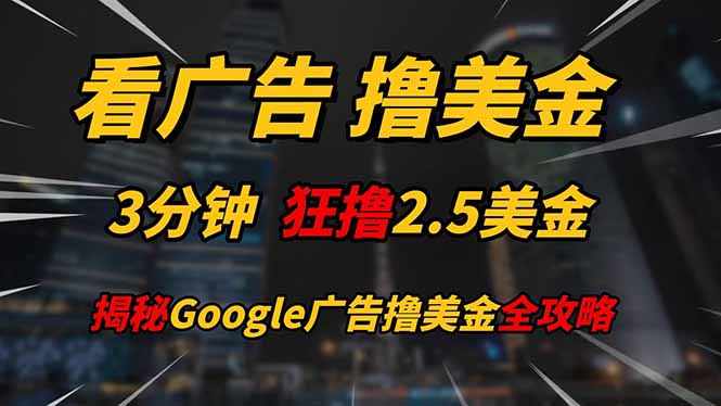 （14701期）看广告，撸美金！！3分钟赚2.5美金！！日入200美金不是梦！揭秘Google…-小白网创