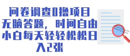 问卷调查0撸项目，无脑答题，时间自由，小白每天轻轻松松日入2张-小白网创