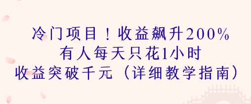 冷门项目！收益飙升200% 有人每天只花1小时 收益突破1k(详细教学指南)-小白网创