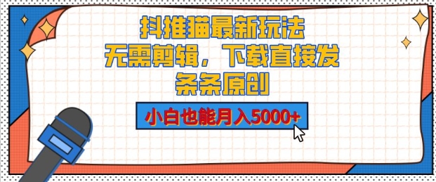 抖推猫最新玩法，小白也能月入5000+，小说推文无需剪辑，直接代发，2分钟直接搞定-小白网创