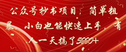 公众号抄书项目，简单粗暴，小白也能快速上手，有人一天搞了1k+-小白网创