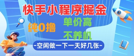 快手小程序掘金，纯0撸，单价高不养机 利用空闲时间做一做，一天好几张【揭秘】-小白网创
