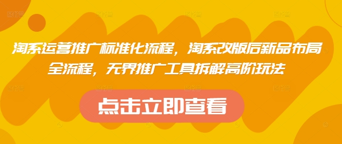 淘系运营推广标准化流程，​淘系改版后新品布局全流程，无界推广工具拆解高阶玩法-小白网创