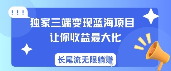独家三端变现蓝海项目，让你收益最大化，长尾流无限躺挣-小白网创