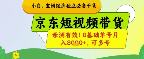 小白宝妈经济独立必备干货，京东短视频带货，亲测有效!0基础单号月入8k+，可多号【揭秘】-小白网创