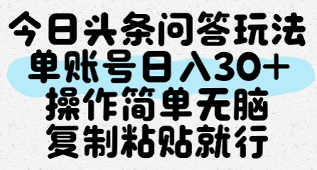 今日头条问答玩法，单账号日入30+，操作简单无脑复制粘贴就行-小白网创