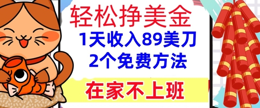 在家不上班，轻松挣美金， 1天收入89美刀，2个免费方法，懒人捡钱-小白网创