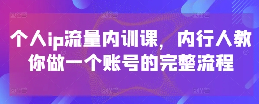 个人ip流量内训课，内行人教你做一个账号的完整流程-小白网创