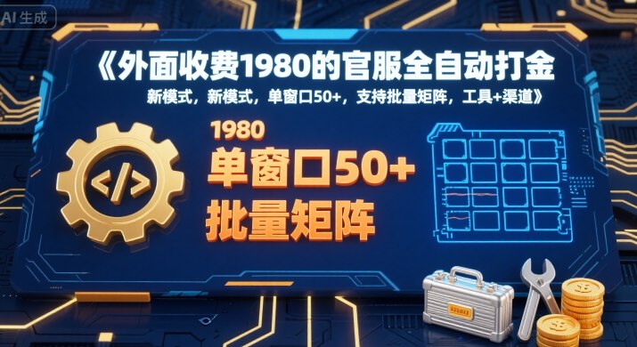 外面收费1980的官服全自动打金，新模式，单窗口50+，支持批量矩阵，工具+渠道【揭秘】-小白网创