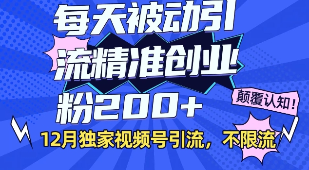 12月独家视频号引流每天被动引流精准创业粉200+不限流-小白网创