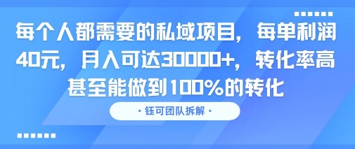 每个人都需要的私域项目，每单利润40米，月入可达3W+，转化率高 甚至能做到100%的转化-小白网创