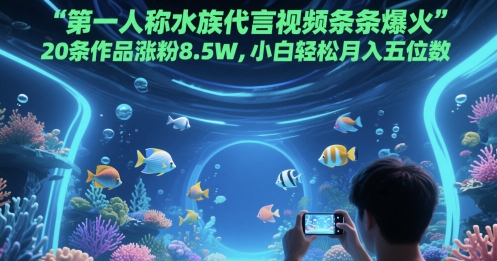 第一人称水族代言视频条条爆火，20条作品涨粉8.5W，小白轻松月入五位数-小白网创