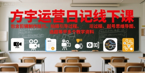 方宇运营日记线下课，包含剪辑制作技巧、拍摄引导过程、起号思维导图、选题等多个教学资料-小白网创