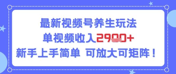 视频号养生玩法，单视频收入2.9k，新手上手简单-小白网创