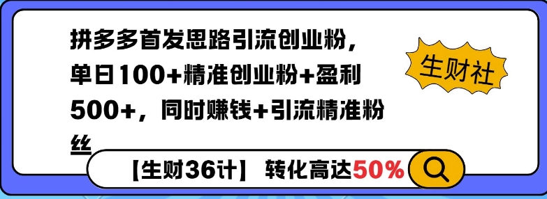 拼多多无敌思路引流创业粉，无脑矩阵开店，同时挣钱+引流精准粉丝-小白网创