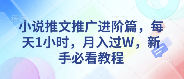 小说推文推广进阶篇，每天1小时，月入过W，新手必看教程-小白网创