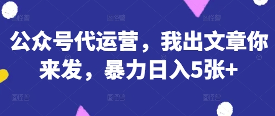 公众号代运营，我出文章你来发，暴力日入5张+【揭秘】-小白网创
