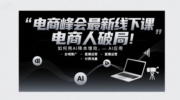 电商峰会最新线下课，电商人破局，如何用AI降本增效，AI应用-全域推广-直播运营-付费流量-小白网创