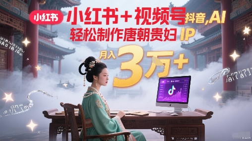 小红书+视频号+抖音，AI轻松制作唐朝贵妇IP，每天30分钟，轻松产出N条，月入3W+-小白网创
