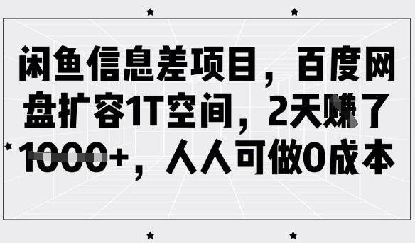 闲鱼信息差项目，百度网盘扩容1T空间，2天收益1k+，人人可做0成本-小白网创