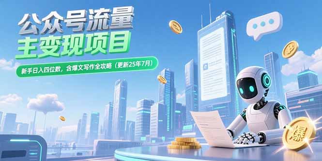 （15340期）公众号流量主变现项目，新手日入四位数，含爆文写作全攻略(更新25年7月)-小白网创