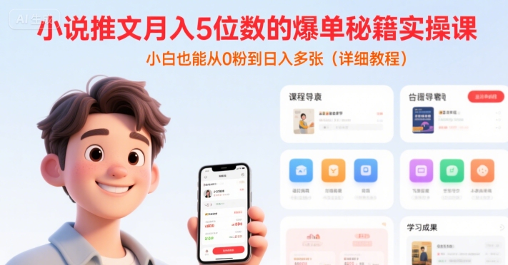 小说推文月入5位数的爆单秘籍实操课，，小白也能从0粉到日入多张(详细教程)-小白网创