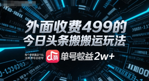 外面收费499的今日头条搬运玩法，有个老铁靠这个玩法单号总收益2w+-小白网创
